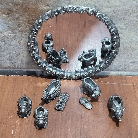 Vintage Ganz Miniature Pewter Noahs Ark Bear Lion Elephant Figures on Mirror Bas - Picture 12 of 13